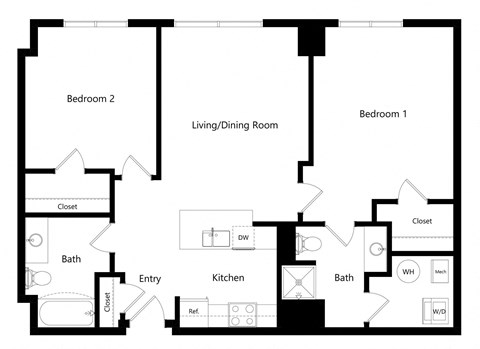 the two-bedroom Houston floor plan at Midtown Crossing Apartments in Omaha, NE